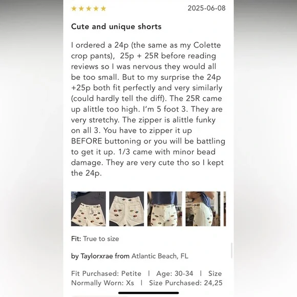 Anthropologie NWT The Colette Beaded Icon Shorts by Maeve size 25P. - Picture 10 of 16